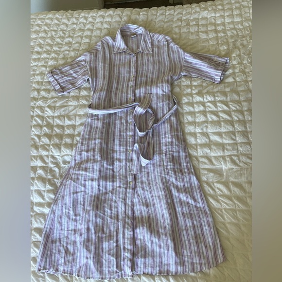 Magaschoni Multicolor Striped Linen Midi Dress - Picture 1 of 8